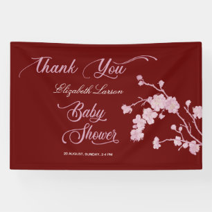 Sakura Cherry Blossoms Baby Shower Burgundy Banner