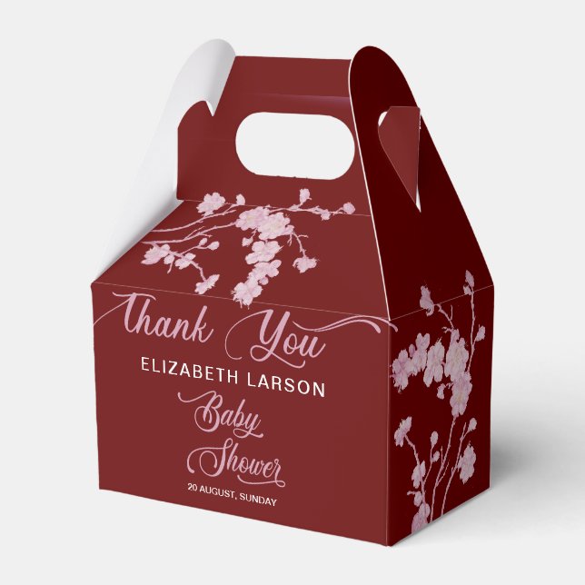 Sakura Cherry Blossoms Baby Shower Burgundy Favor Box (Front Side)