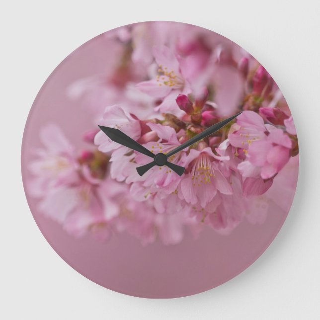 Sakura Cherry Blossoms Pale Pink Reflections Large Clock (Front)