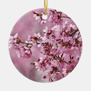 Sakura Cherry Blossoms Pastel Pink Layers Ceramic Ornament