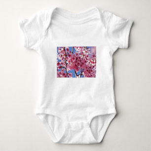 Sakura Cherry Blossoms Red Stars Baby Bodysuit