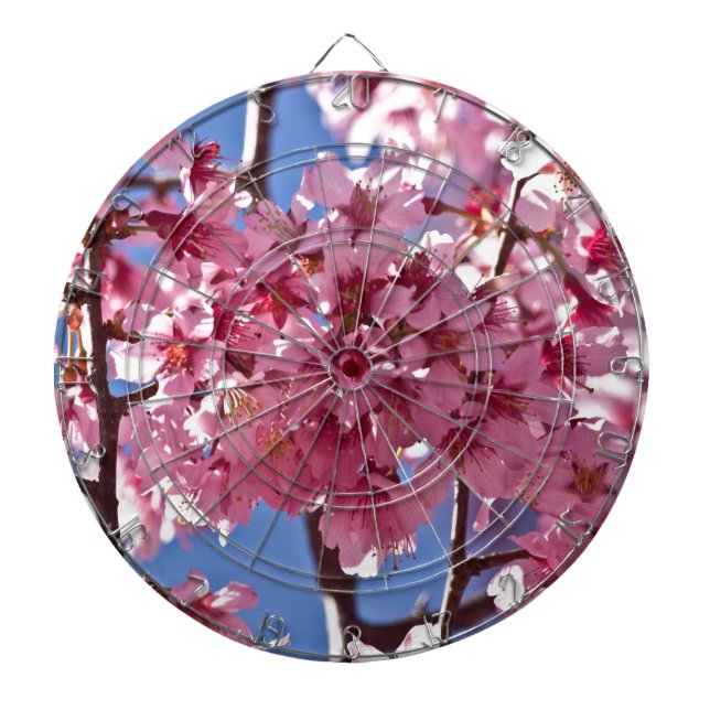Sakura Cherry Blossoms Red Stars Dartboard (Front)