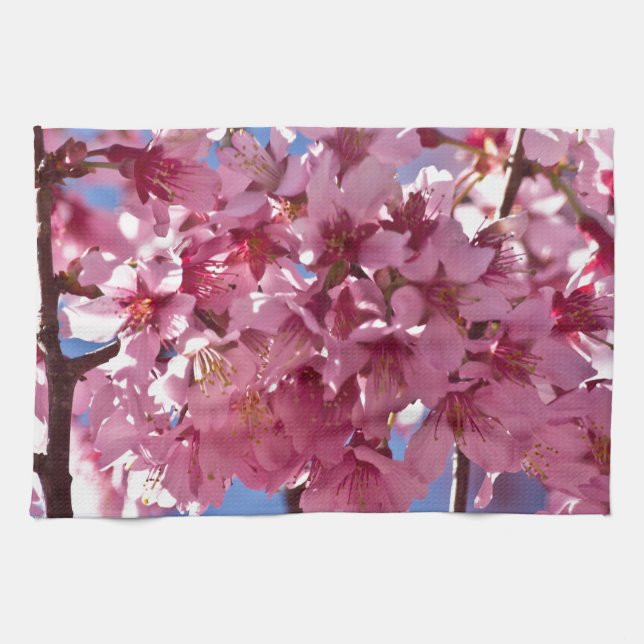 Sakura Cherry Blossoms Red Stars Kitchen Towel (Horizontal)