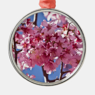 Sakura Cherry Blossoms Red Stars Metal Ornament