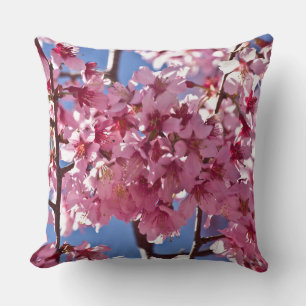 Sakura Cherry Blossoms Red Stars Throw Pillow