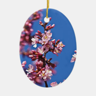 Sakura Cherry Blossoms Touching Blue Ceramic Ornament