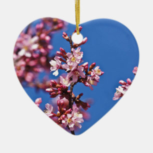 Sakura Cherry Blossoms Touching Blue Ceramic Ornament