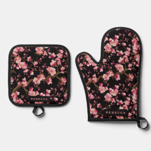 Sakura Chery Blosom Pattern  Oven Mitt & Pot Holder Set