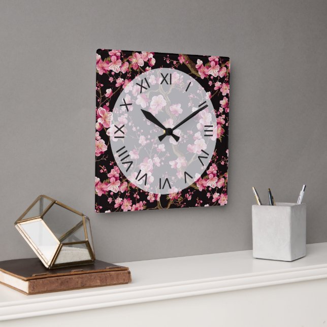 Sakura Chery Blosom Pattern  Square Wall Clock (Office)