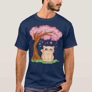 Sakura Cute Cat Kawaii Japanese Cherry Blossom Ani T-Shirt