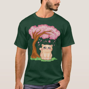 Sakura Cute Cat Kawaii Japanese Cherry Blossom Ani T-Shirt