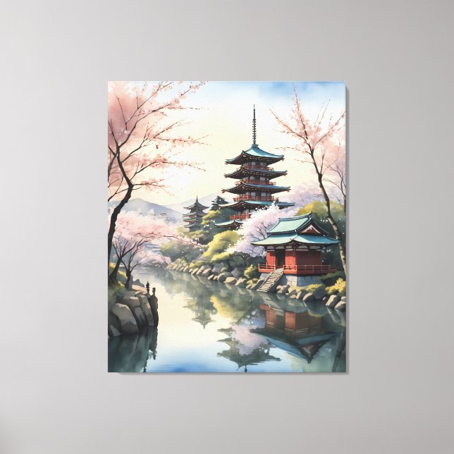 Sakura Dawn at the Temple Canvas Print (Front)
