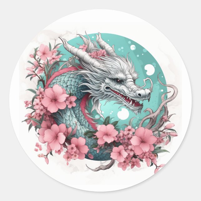 Sakura Dragon Classic Round Sticker (Front)