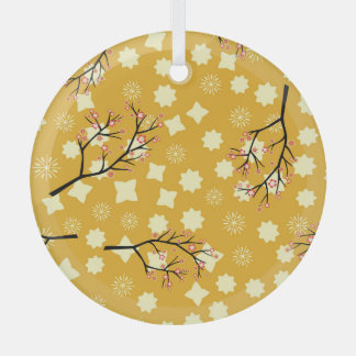 Sakura Elegance: Chinese Floral Pattern. Glass Ornament