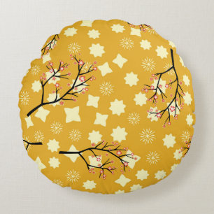 Sakura Elegance: Chinese Floral Pattern. Round Pillow