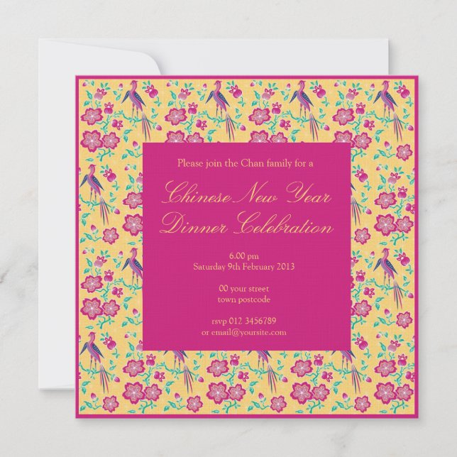 Sakura Floral Batik Chinese New Year Invitation (Front)