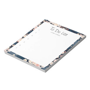 Sakura Floral Navy Waves To-Do List Notepad