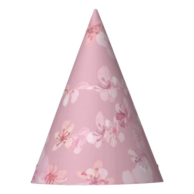 Sakura Flower Cherry Watercolor Texture Party Hat (Front)