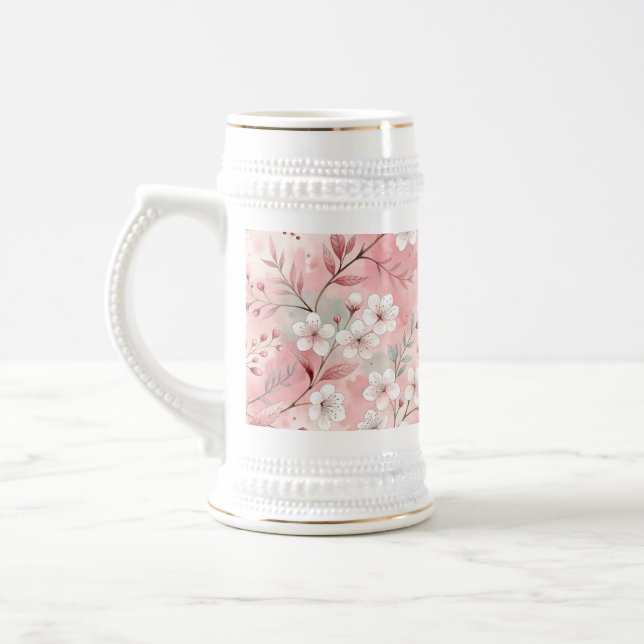 Sakura Flower Pattern Pink  Beer Stein (Left)