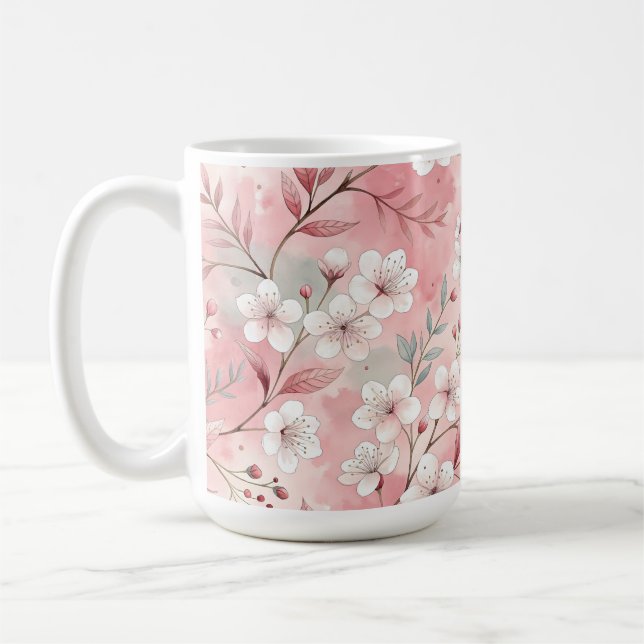Sakura Flower Pattern Pink  Coffee Mug (Left)