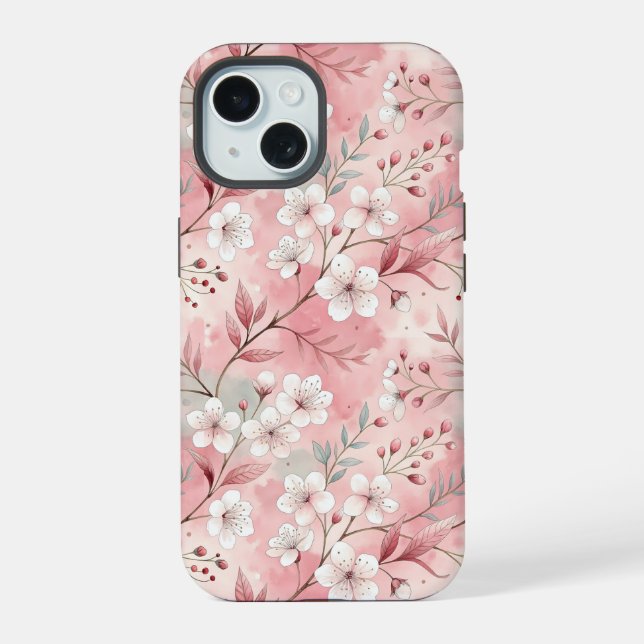 Sakura Flower Pattern Pink  iPhone 15 Case (Back)