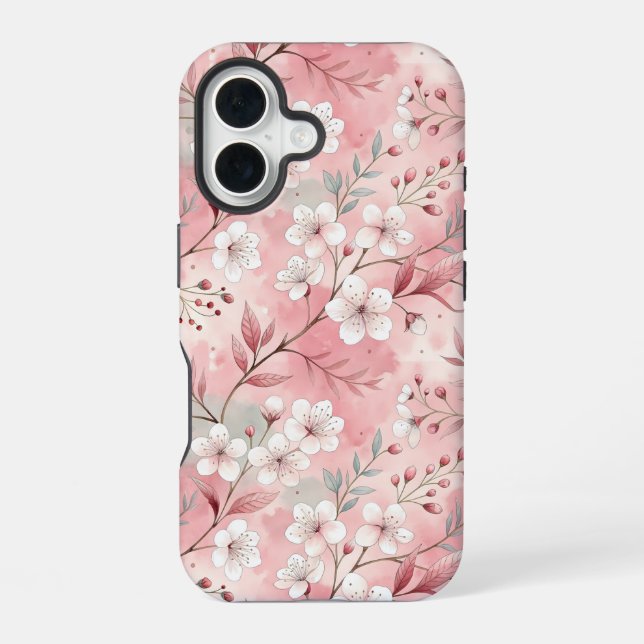 Sakura Flower Pattern Pink  iPhone 16 Case (Back)
