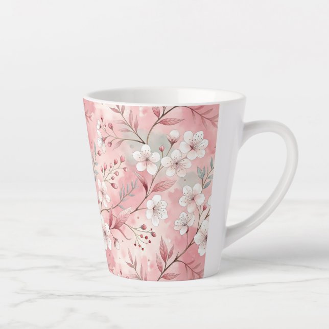 Sakura Flower Pattern Pink  Latte Mug (Right)