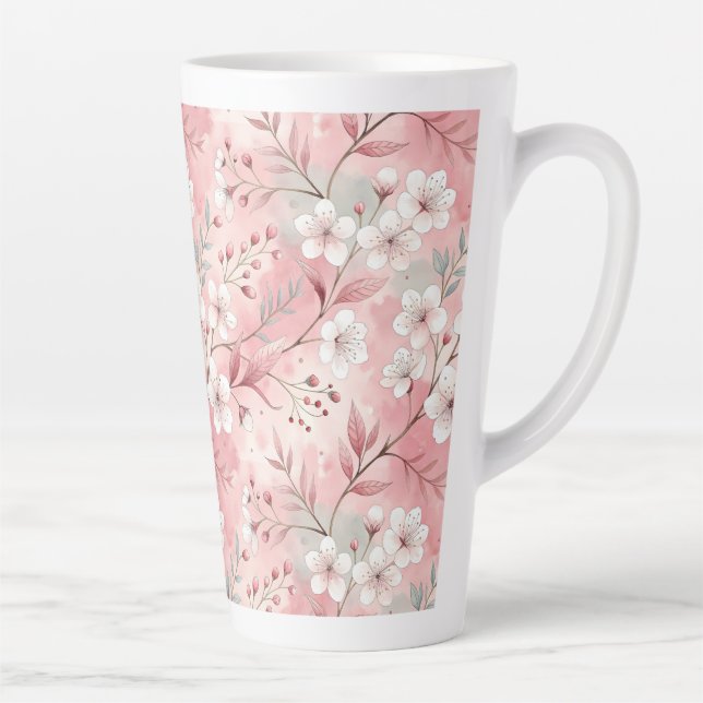 Sakura Flower Pattern Pink  Latte Mug (Right)
