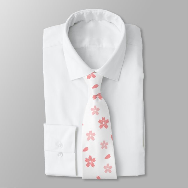 Sakura flowers and leafs pattern tie (Tied)