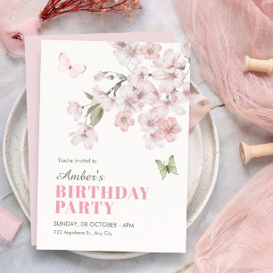 Sakura flowers bloom birthday invitation