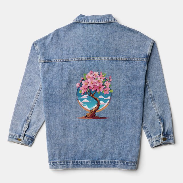 Sakura flowers blossom denim jacket (Back)