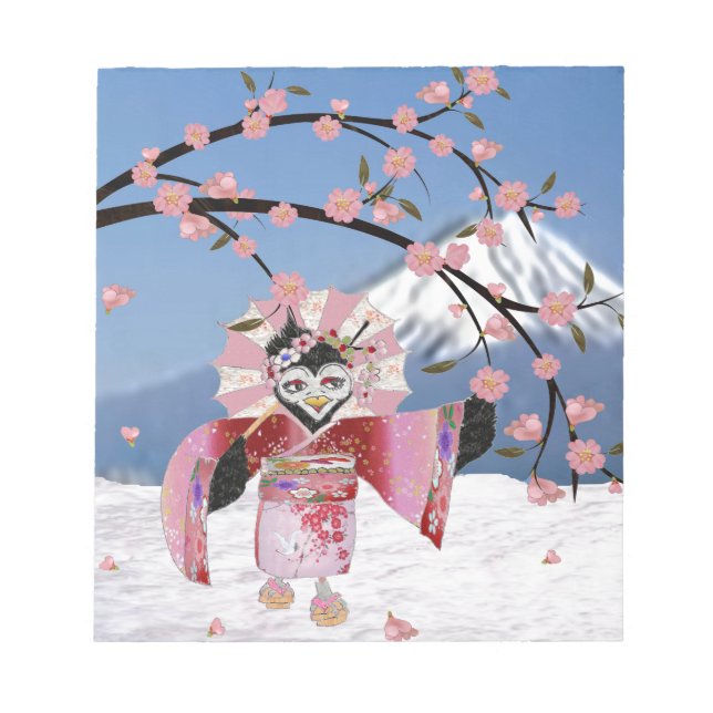 Sakura Geisha Bird in the Snow Cherry Blossoms Notepad (Front)