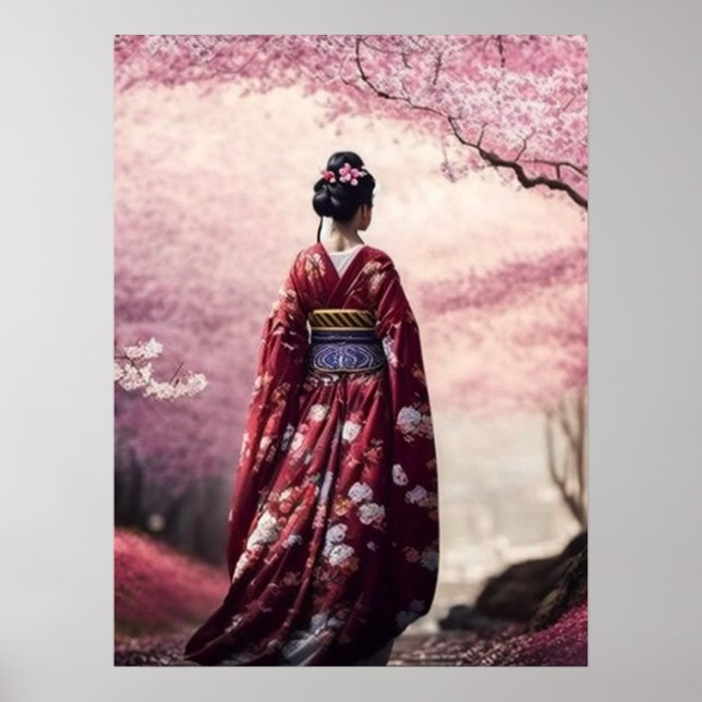 Sakura Geisha Throw Pillow Poster (Front)