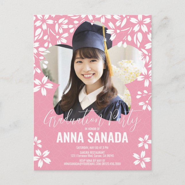 SAKURA Graduation party Invitation Postcard (Front)