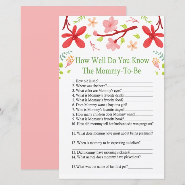 Sakura How well do you know baby shower game (Front/Back)