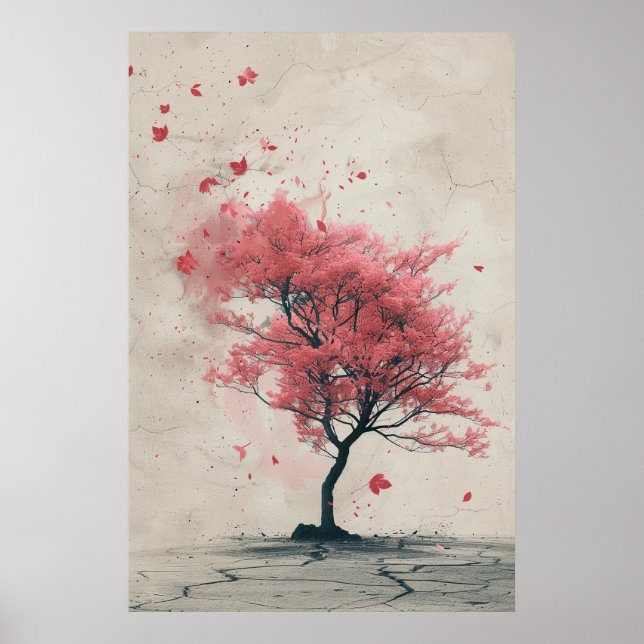 Sakura in the Wind – Japanese Cherry Blossom Paint Poster (Front)