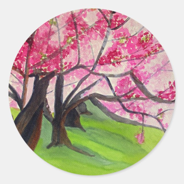 Sakura Japanese Cherry Blossom art Classic Round Sticker (Front)