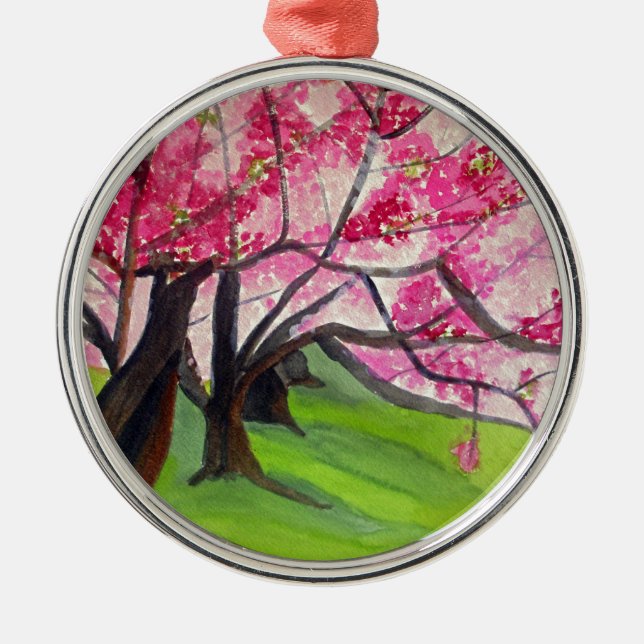 Sakura Japanese Cherry Blossom art Metal Ornament (Front)