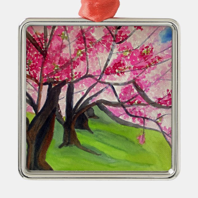 Sakura Japanese Cherry Blossom art Metal Ornament (Front)