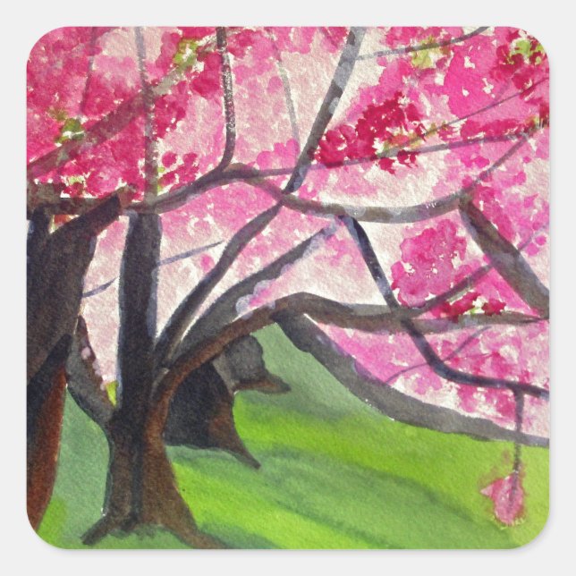 Sakura Japanese Cherry Blossom art Square Sticker (Front)