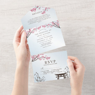 Sakura Japanese Cherry Blossom Asian Wedding All I In One Invitation