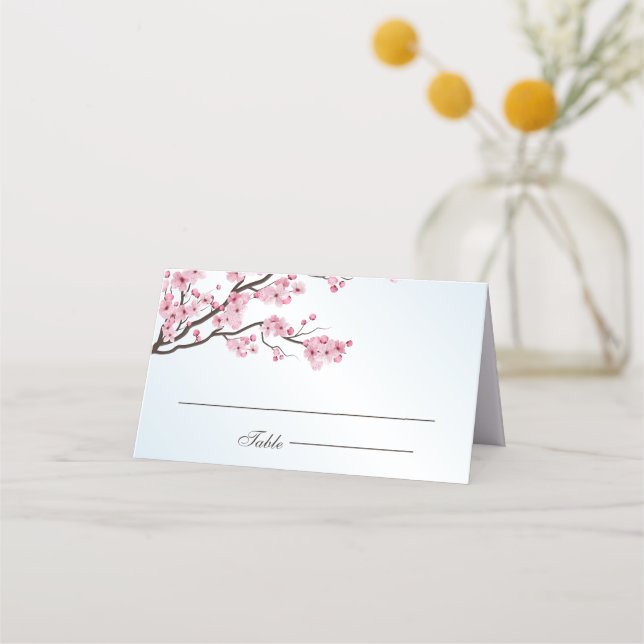Sakura Japanese Cherry Blossom Asian Wedding Place Card (Front)