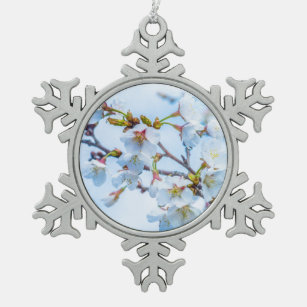 Sakura - Japanese Cherry Blossom Snowflake Pewter Christmas Ornament