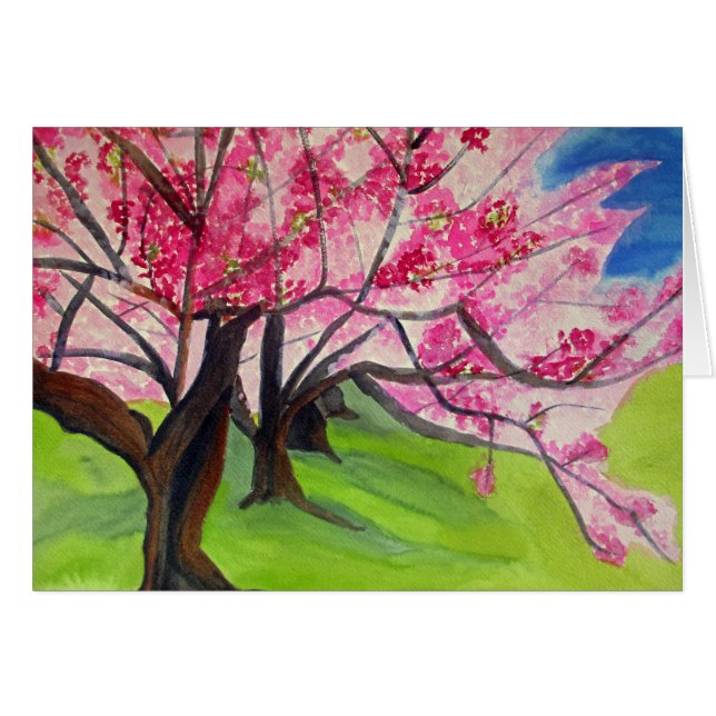 Sakura Japanese Cherry Blossom watercolor art (Front Horizontal)