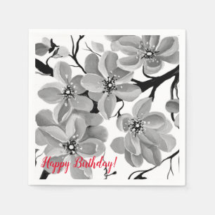 Sakura Japanese Cherry Tree Black and White   Napkin