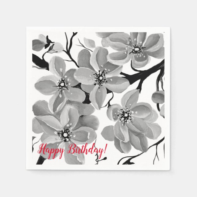 Sakura Japanese Cherry Tree Black and White   Napkin (Front)