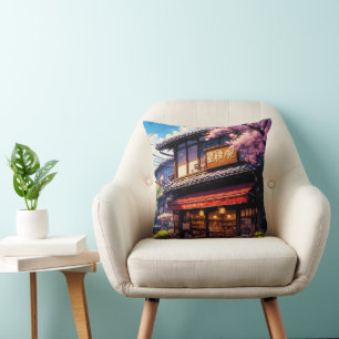 Sakura Kissa  - Cherry Blossom Café Throw Pillow