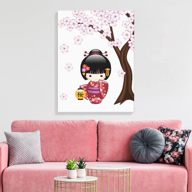 Sakura Kokeshi Doll - Cute Japanese Geisha Girl Canvas Print (Insitu(LivingRoom))