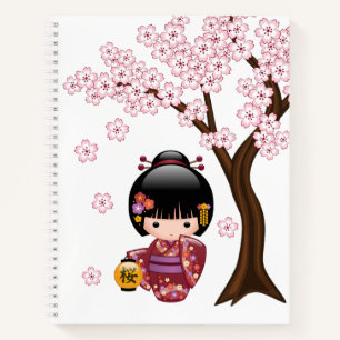 Sakura Kokeshi Doll - Cute Japanese Geisha Girl Notebook