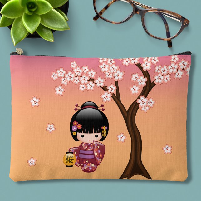 Sakura Kokeshi Doll - Geisha Girl on Peach Accessory Pouch (Creator Uploaded)